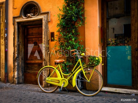 Picture of Bicycle parked on the street in Rome Italy